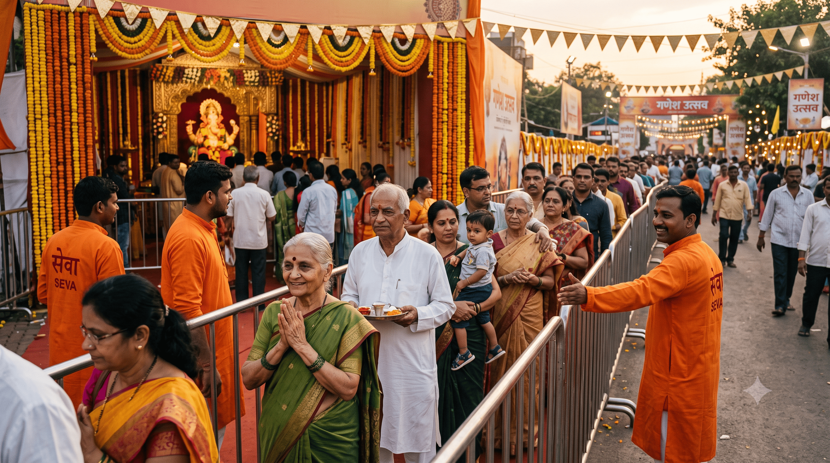 Devotees queuing for darshan at Ganesh Utsav